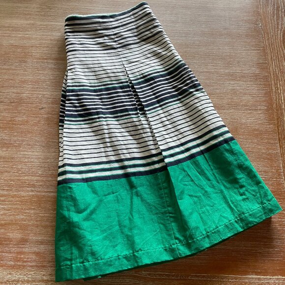 Talbot's Emerald Green Navy Blue White‎ Stripes A-Line Pleated Skirt Size 16P - Picture 1 of 10